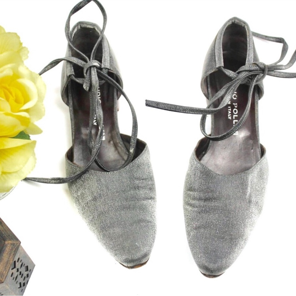 Studio Pollini Metallic Silver Lace-Up Ballet Flats Women’s Size 7 Made in Italy